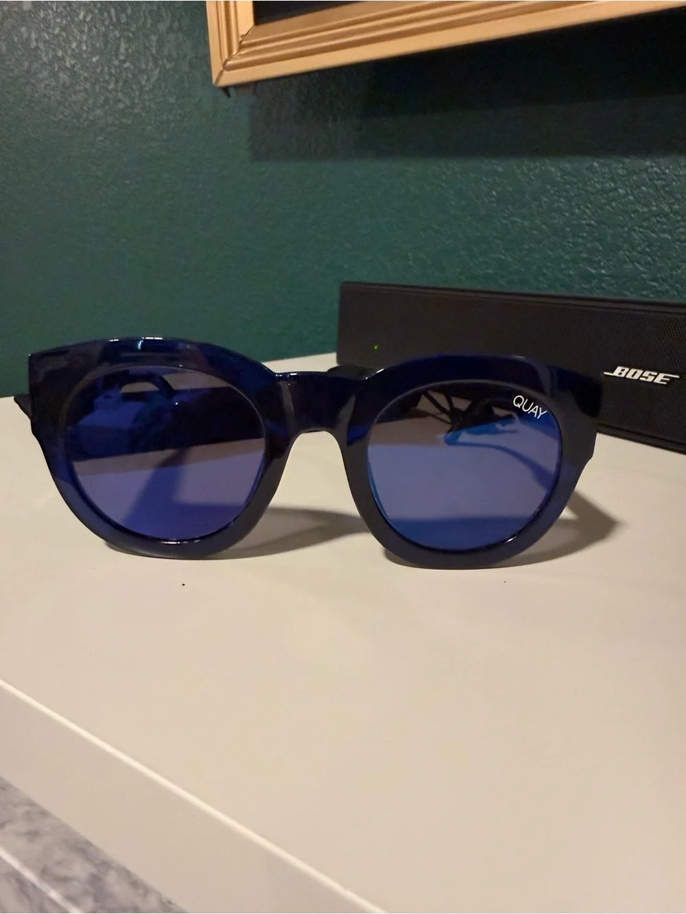 Quay Australia If Only Blue Round Sunglasses with Blue Lenses